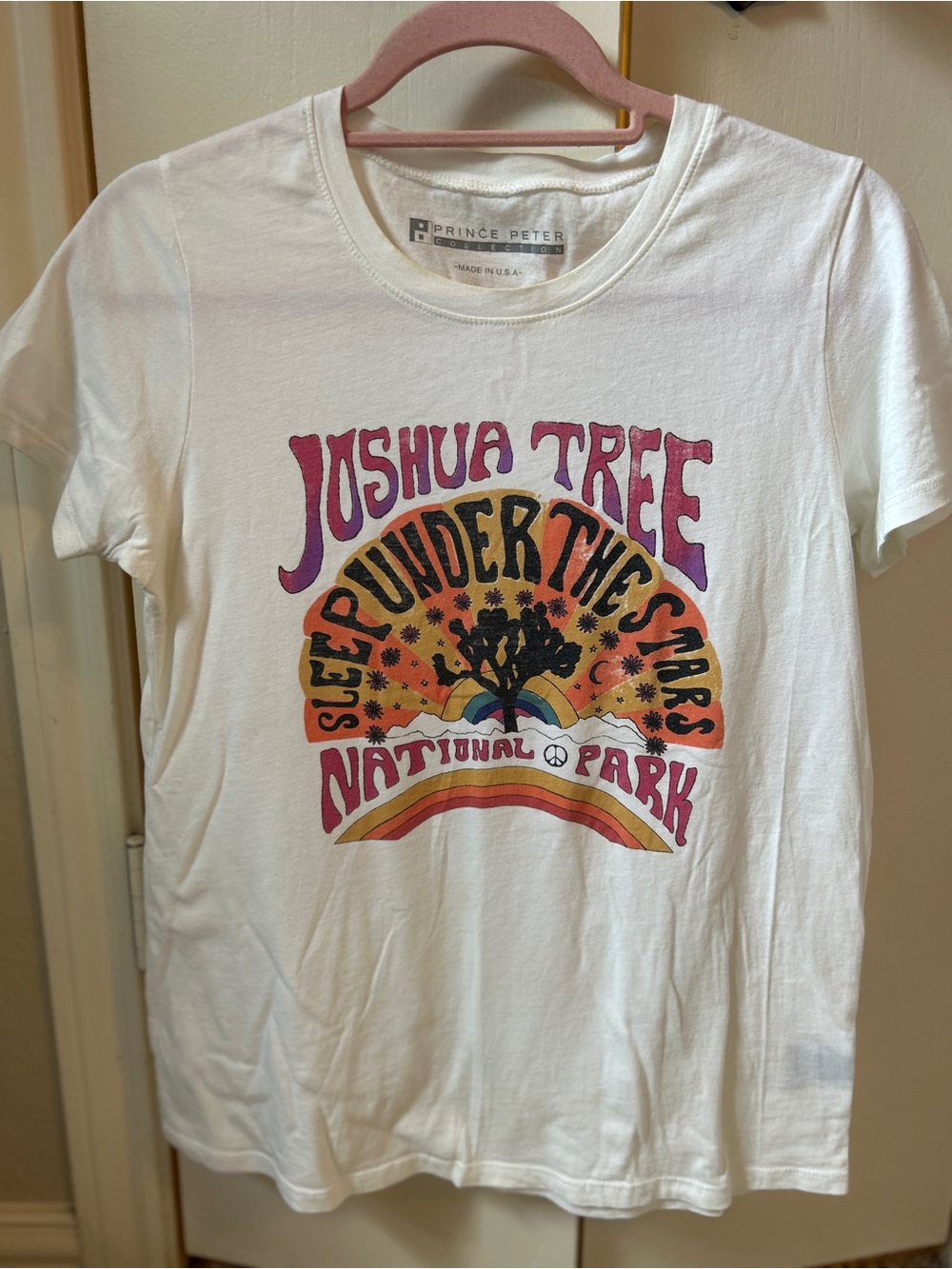 Prince Peter Collection White Joshua Tree Graphic Tee with Pink and Orange Print